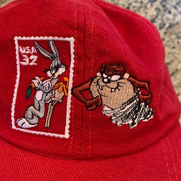Vintage 90s 1997 Red Looney Tunes USPS bugs bunny Taz SnapBack Dad Hat - Picture 7 of 7